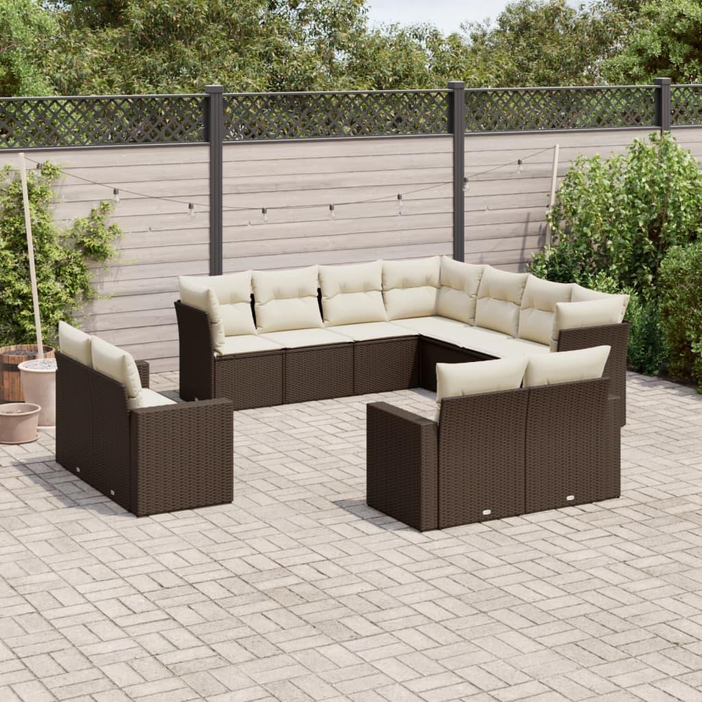 Sofasæt Til Haven 11 Dele Med Hynder Polyrattan - Brun og cremefarvet / Uden bord