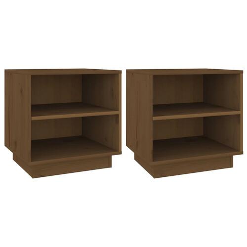 Sengeborde 2 stk. 40x34x40 cm massivt fyrretræ gyldenbrun