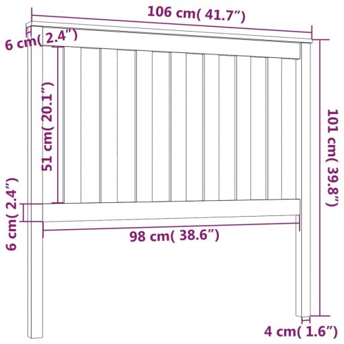 Sengegavl 106×6×101 cm i massivt fyrretræ - lameldesign
