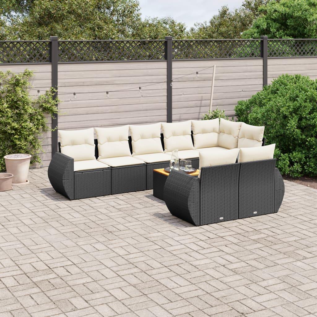 Sofasæt Til Haven 9 Dele Med Hynder Polyrattan - Sort og cremefarvet / hjørnedel bord 3x midterdel