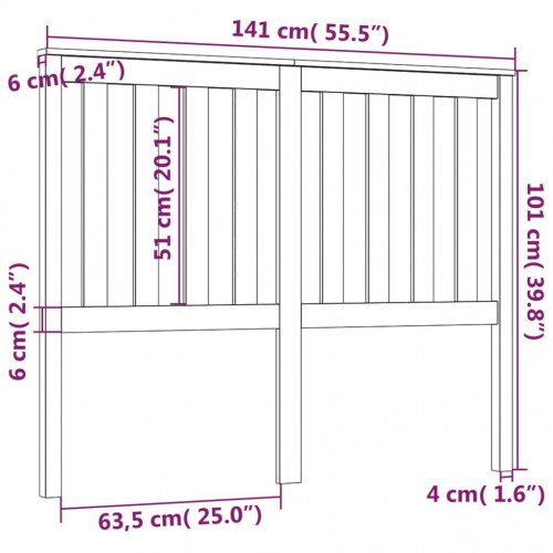 Sengegavl 141 × 6 × 101 cm i massivt fyrretræ - lameldesign