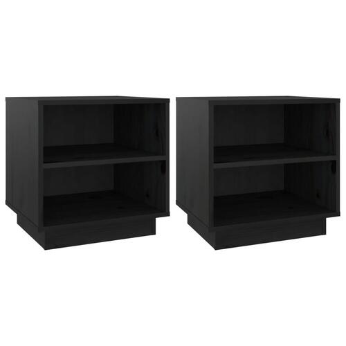 Sengeborde 2 stk. 40x34x40 cm massivt fyrretræ sort