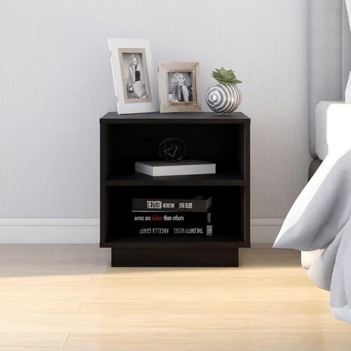 Sengeborde 2 stk. 40x34x40 cm massivt fyrretræ sort