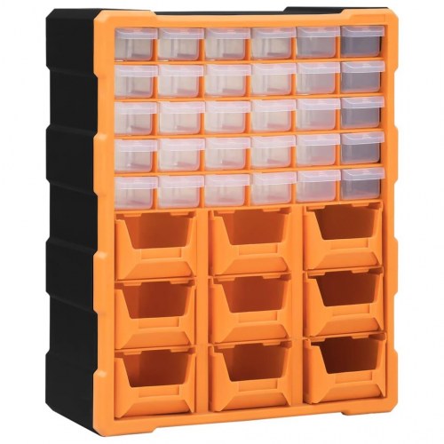 Skuffereol med 39 skuffer - 38 × 16 × 47 cm, orange/sort