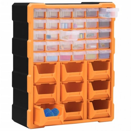 Skuffereol med 39 skuffer - 38 × 16 × 47 cm, orange/sort