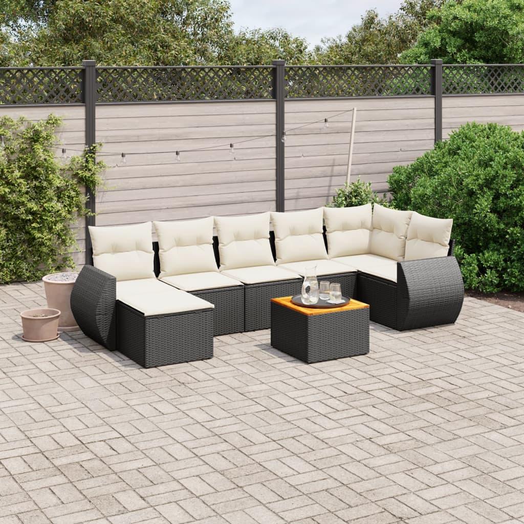 Sofasæt til haven i polyrattan - 8 dele med hynder, sort