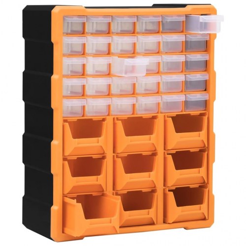 Skuffereol med 39 skuffer - 38 × 16 × 47 cm, orange/sort