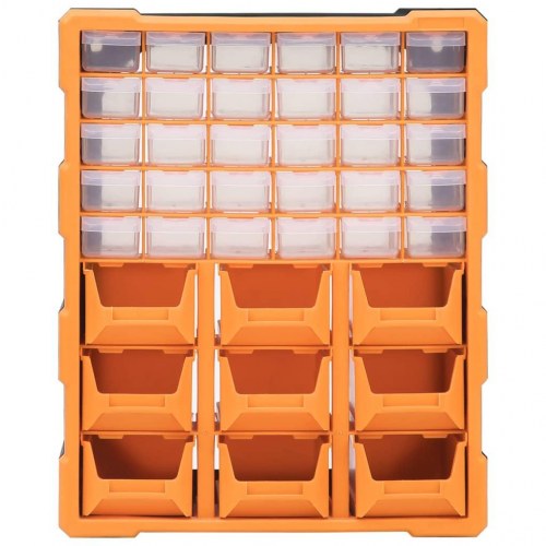 Skuffereol med 39 skuffer - 38 × 16 × 47 cm, orange/sort