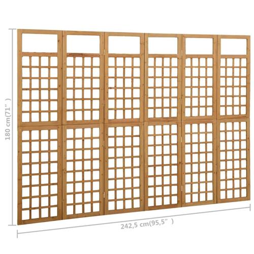 6-panels rumdeler/espalier 242,5x180 cm massivt grantræ