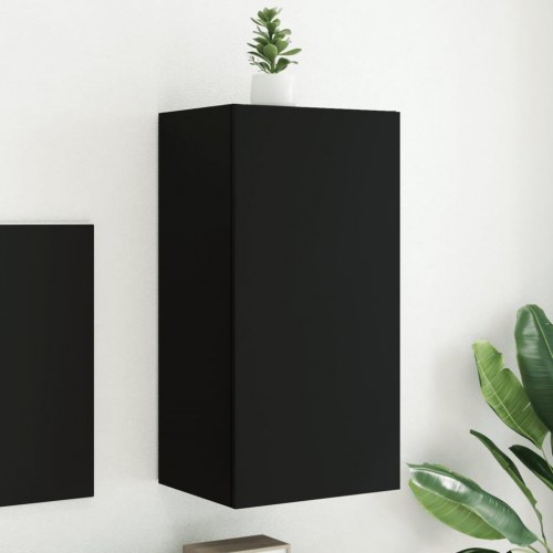Væghængt tv-bord med LED-lys 40,5×35×80 cm - sort