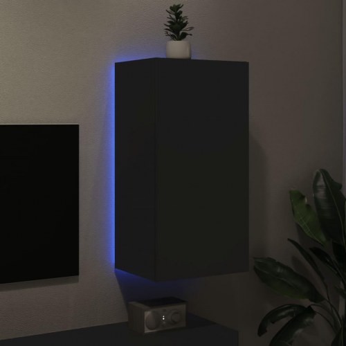 Væghængt tv-bord med LED-lys 40,5×35×80 cm - sort