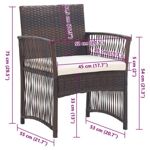 Havestole med hynder 2 stk. polyrattan brun