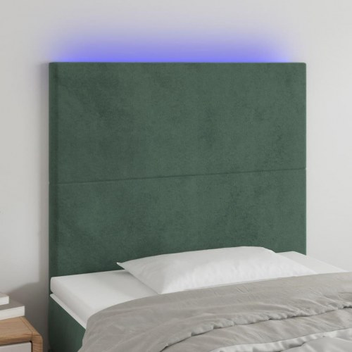 Sengegavl med LED-lys i fløjl 80 x 5 x 118/128 cm - mørkegrøn