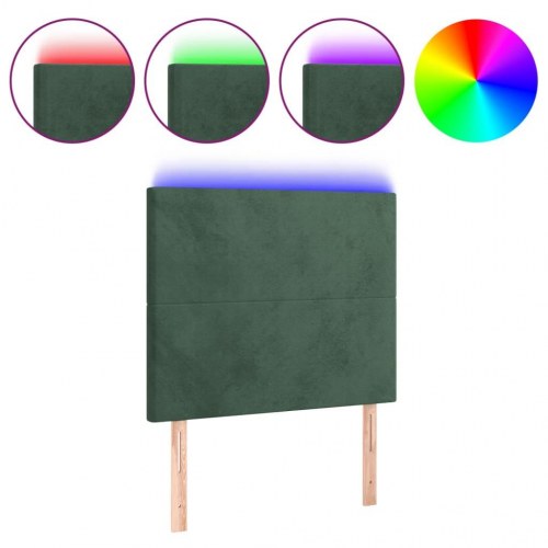 Sengegavl med LED-lys i fløjl 80 x 5 x 118/128 cm - mørkegrøn