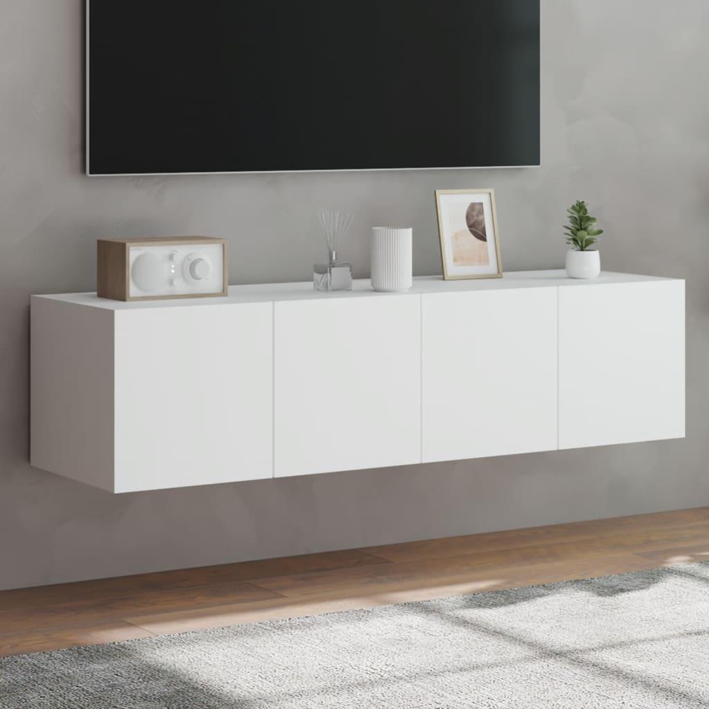 Væghængte tv-borde 2 stk. med LED-lys 60x35x31 cm hvid