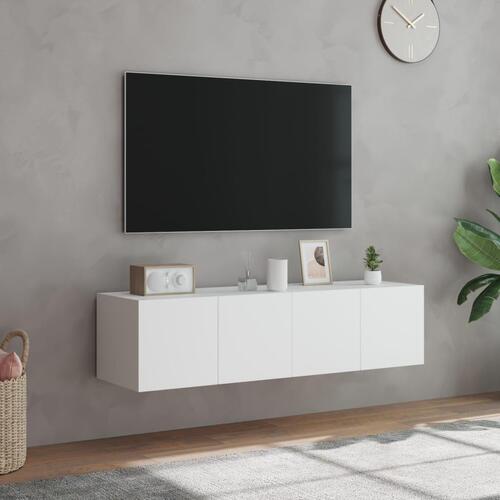 Væghængte tv-borde 2 stk. med LED-lys 60x35x31 cm hvid