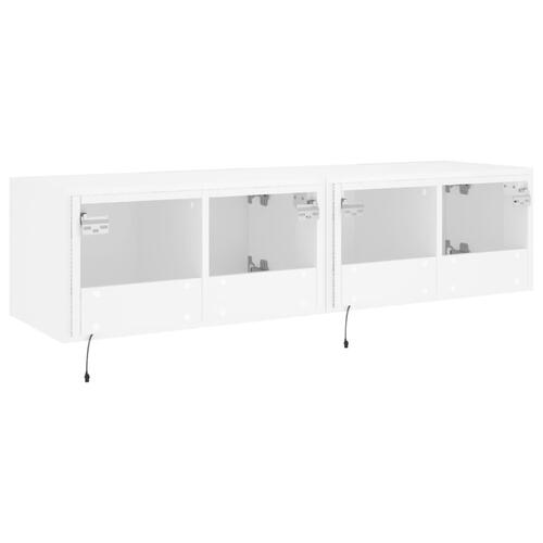 Væghængte tv-borde 2 stk. med LED-lys 60x35x31 cm hvid