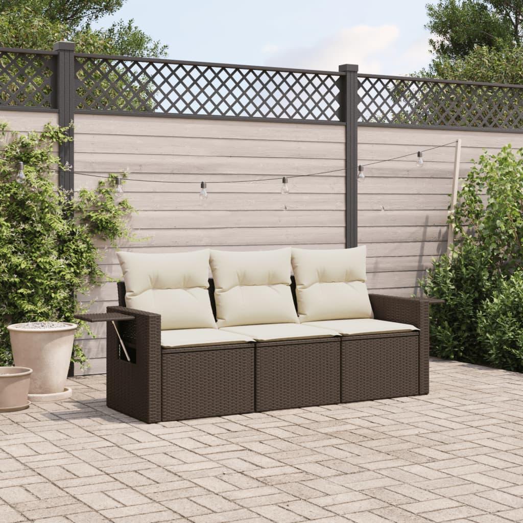 Sofasæt Til Haven 3 Dele Med Hynder Polyrattan - Brun / Uden bord