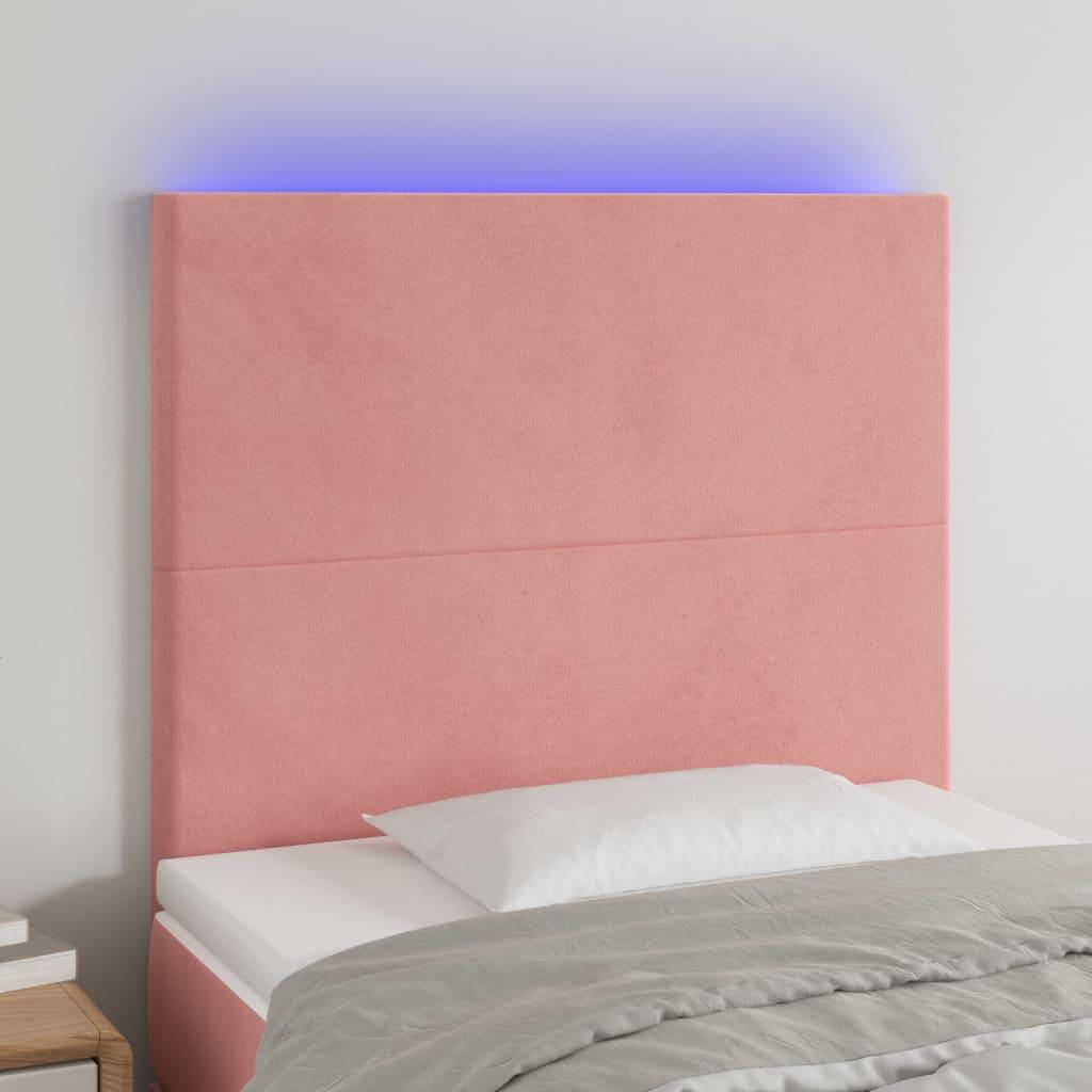 Sengegavl Med Led-Lys Velour - Lyserød / 80 x 5 x 118/128 cm