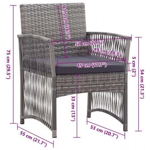 Havestole med hynder, 2 stk. - polyrattan, antracitgrå