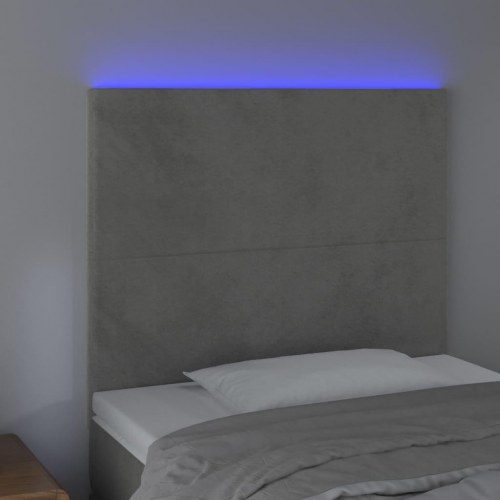 Sengegavl med LED-lys 90 x 5 x 118/128 cm fløjl - lysegrå