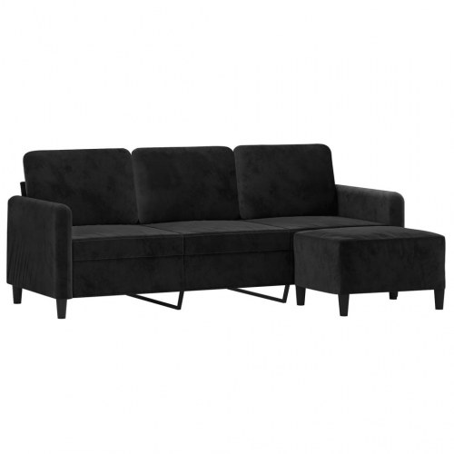 3-personers sofa med fodskammel 180 cm - velour, sort