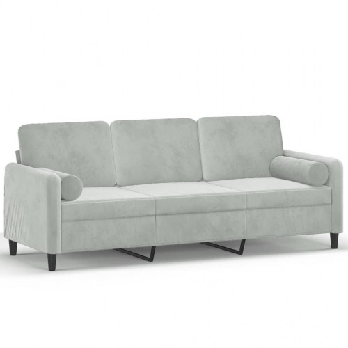 3-personers sofa i velour med pyntepuder - lysegrå, 198 cm