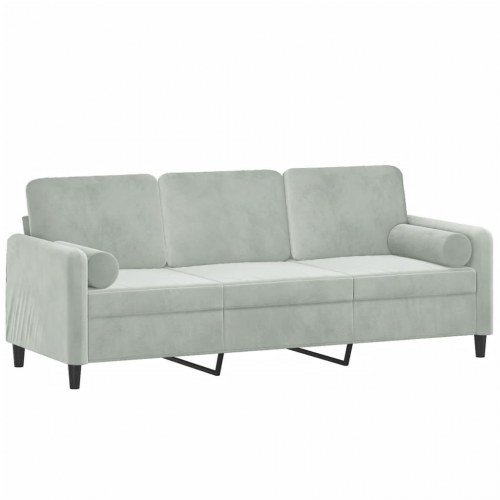 3-personers sofa i velour med pyntepuder - lysegrå, 198 cm