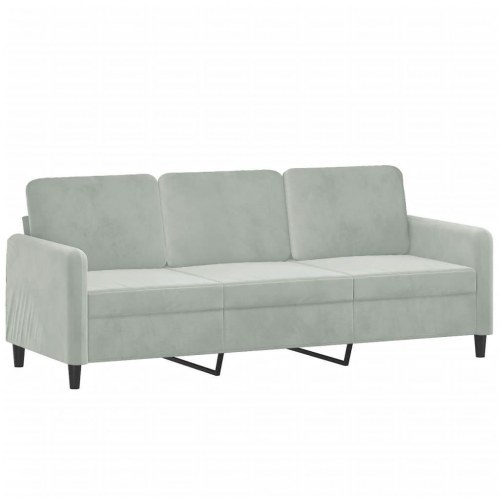 3-personers sofa i velour med pyntepuder - lysegrå, 198 cm