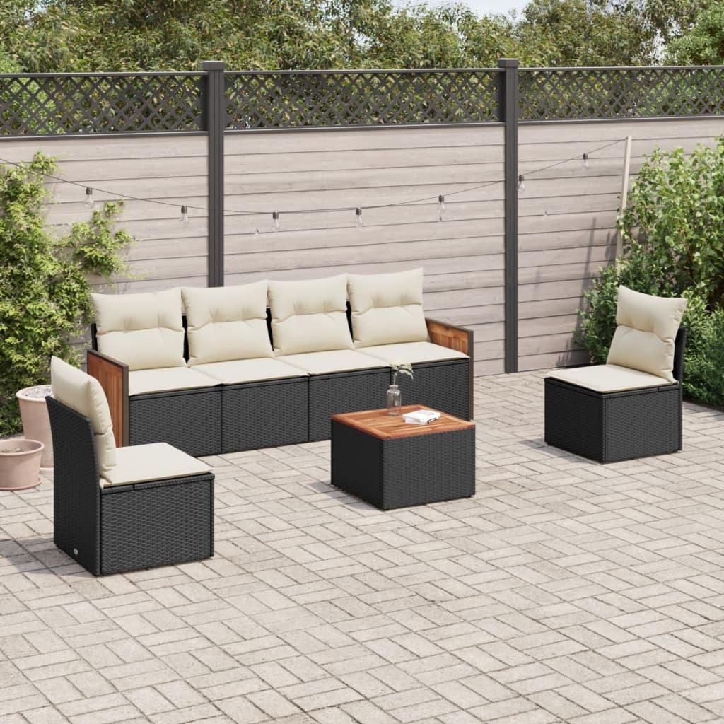 Sofasæt Til Haven 6 Dele Med Hynder Polyrattan - Sort og cremefarvet / Med bord