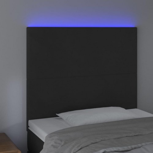 Sengegavl med LED-lys 90 x 5 x 118/128 cm - sort fløjl