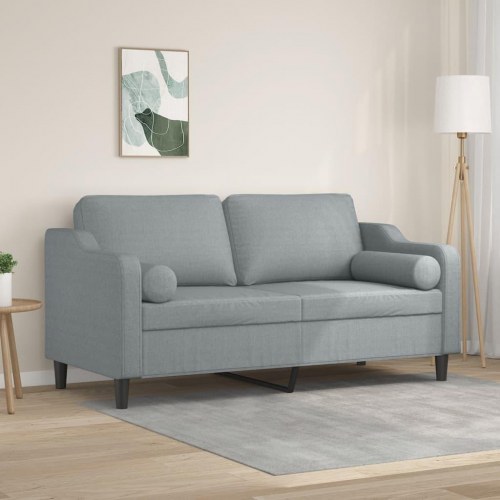 2-personers sofa med pyntepuder - 140 cm sædebredde, stof, lysegrå