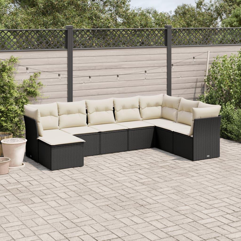 Sofasæt Til Haven 9 Dele Med Hynder Polyrattan - Sort og cremefarvet / Uden bord