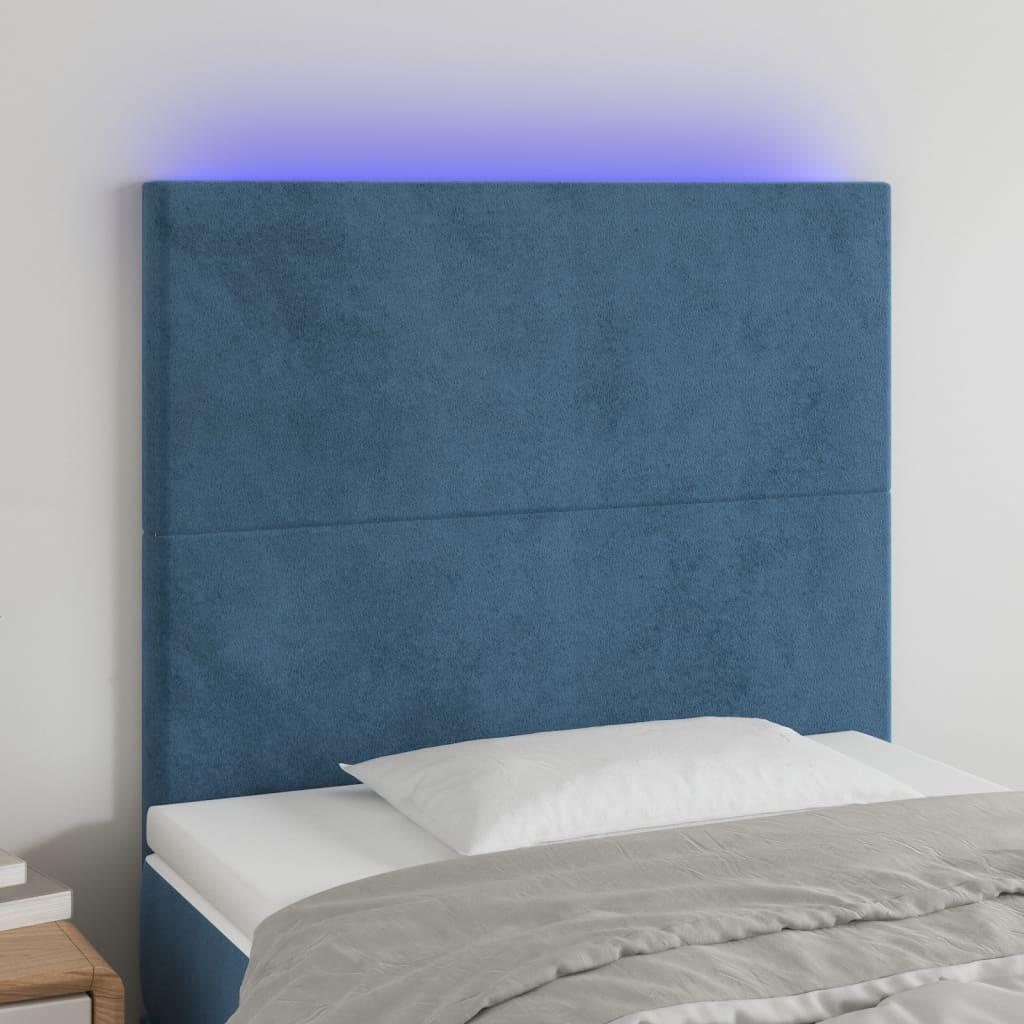 Sengegavl Med Led-Lys Velour - Mørkeblå / 90 x 5 x 118/128 cm