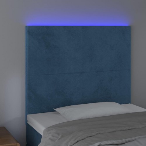 Sengegavl med LED-lys i fløjl 90 x 5 x 118/128 cm - mørkeblå