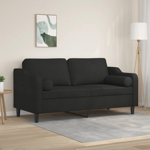 2-personers sofa med pyntepuder - stof, sort, 140 cm sædebredde