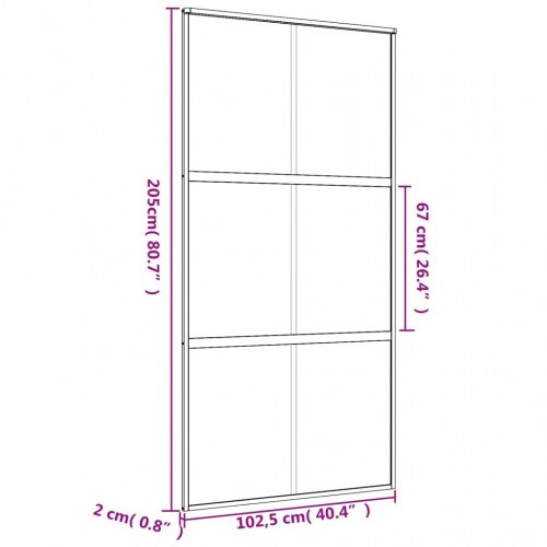Skydedør 102,5×205 cm - klart sikkerhedsglas og gylden aluminiumsramme