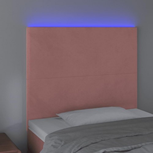 Sengegavl med LED-lys 90 x 5 x 118/128 cm fløjl - lyserød