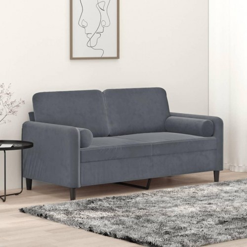 2-personers sofa i velour med pyntepuder - mørkegrå, sædebredde 140 cm