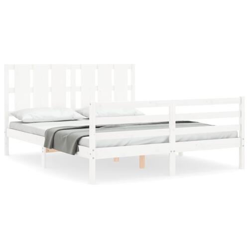 Sengeramme med sengegavl 160x200 cm massivt træ hvid