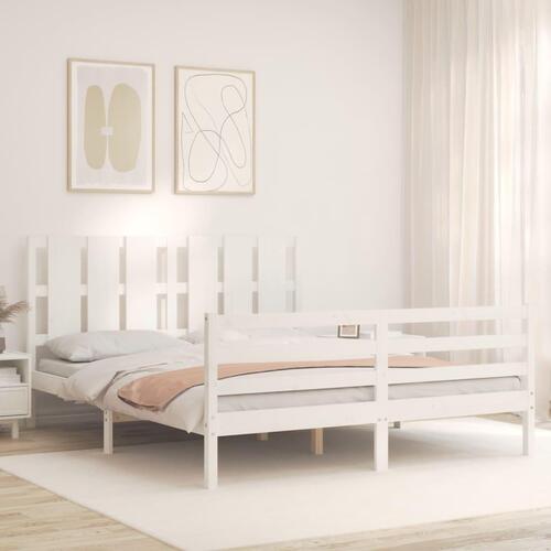 Sengeramme med sengegavl 160x200 cm massivt træ hvid