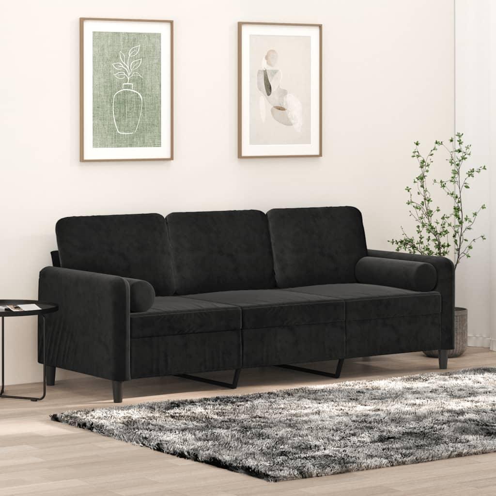 3 Personers Sofa Med Pyntepuder 180 Cm Velour Sort