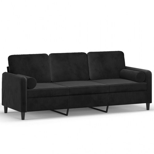 3-personers sofa i velour med pyntepuder - sort, 180 cm