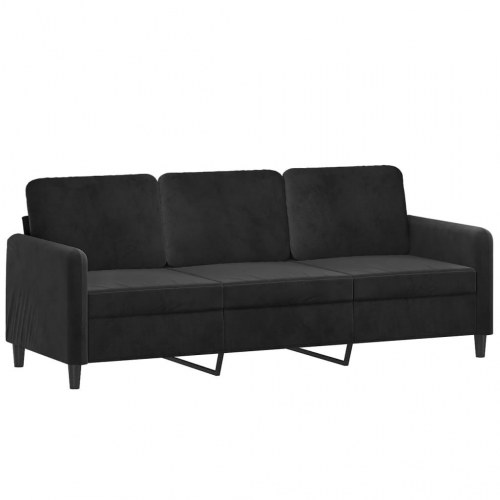 3-personers sofa i velour med pyntepuder - sort, 180 cm
