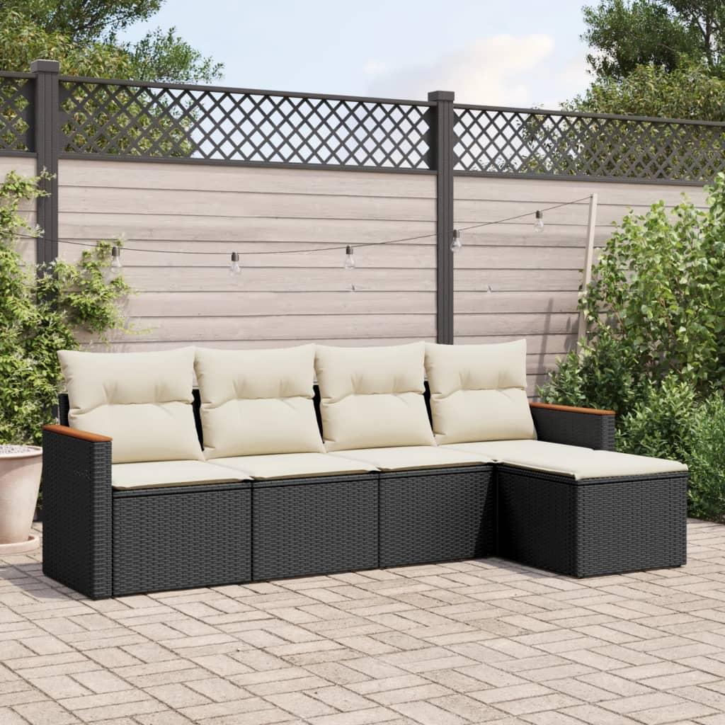Sofasæt Til Haven 6 Dele Med Hynder Polyrattan - Sort og cremefarvet / Uden bord