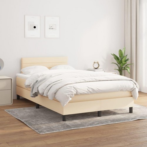 Kontinentalseng med madras 120x200 cm - stof, cremefarvet