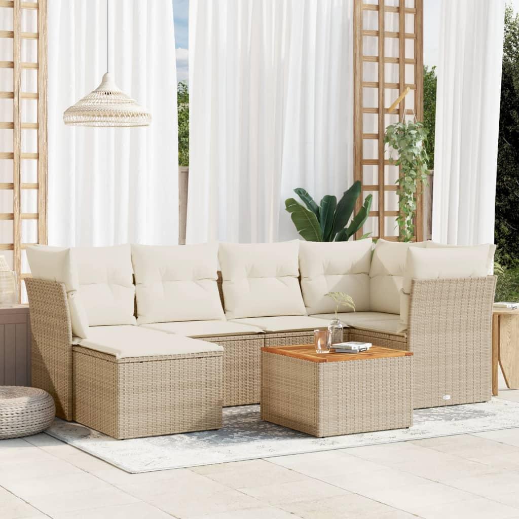 Sofasæt til haven - 7 dele med hynder og opbevaring i polyrattan, beige
