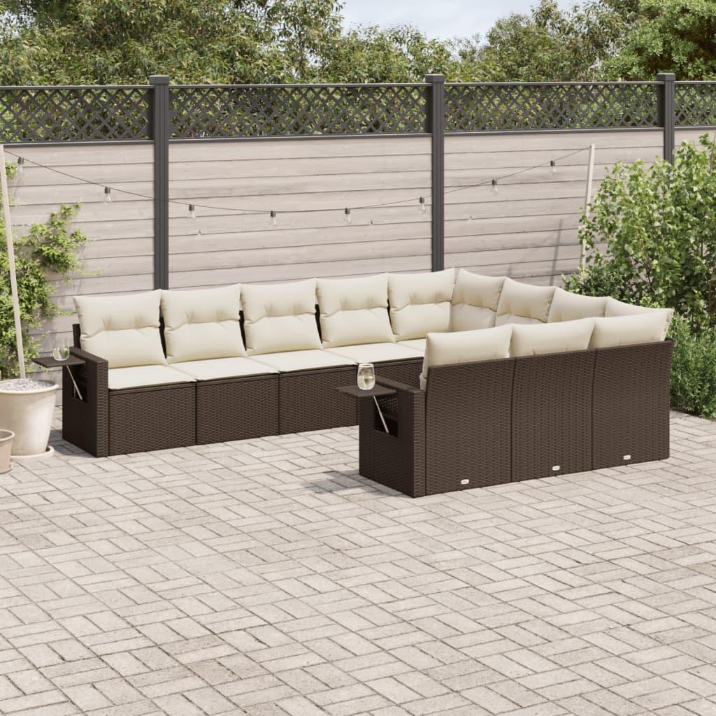 Sofasæt Til Haven 10 Dele Med Hynder Polyrattan - Brun og cremefarvet / Uden bord