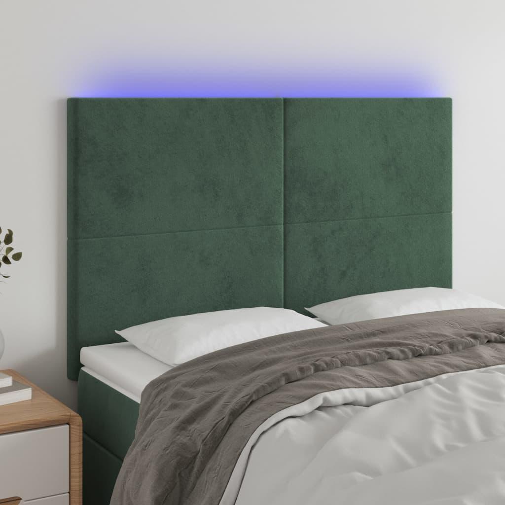 Sengegavl Med Led-Lys Velour - Mørkegrøn / 144 x 5 x 118/128 cm
