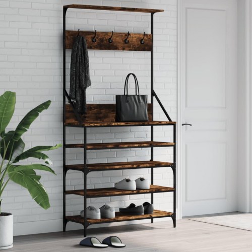 Tøjstativ med skoopbevaring 90×34×184 cm - røget egetræsfarve